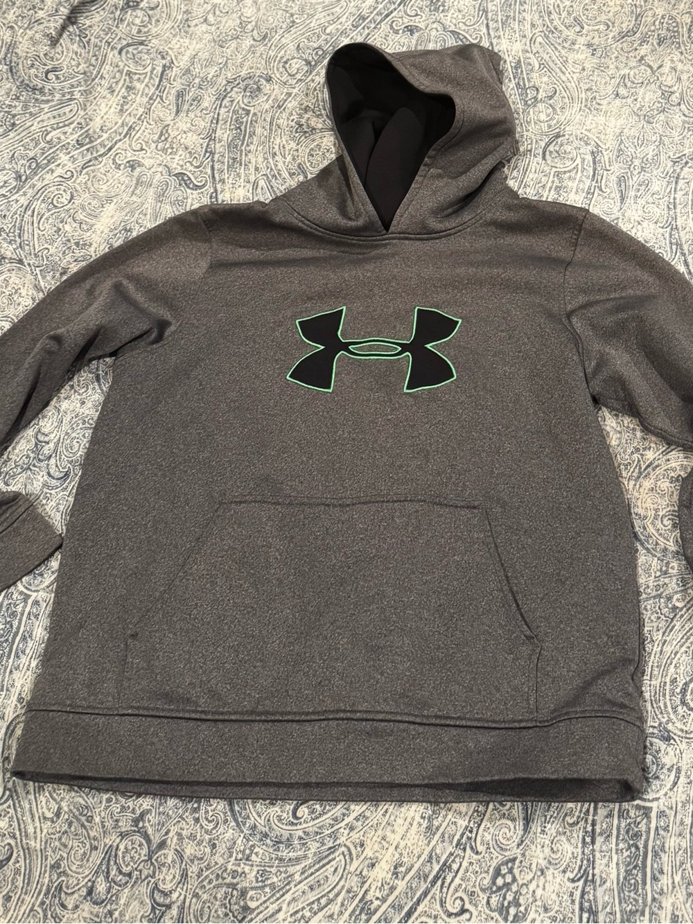 Under Armour Youth XL Loose Gray Hoodie Green Logo Pullover